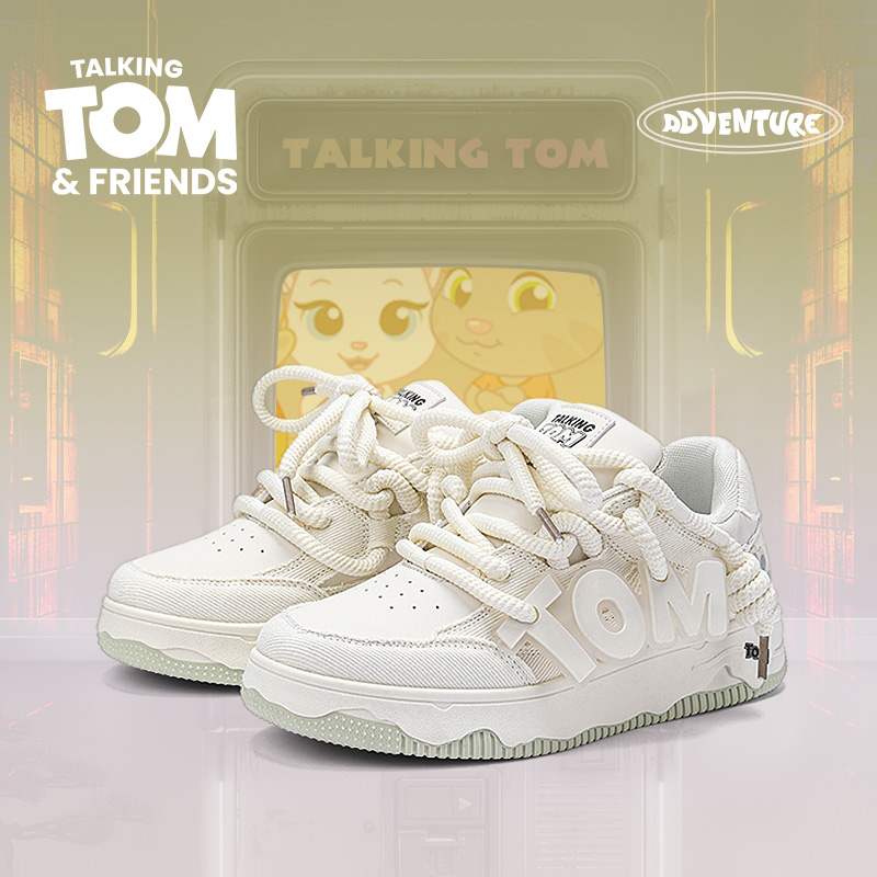 会说话的汤姆猫鞋子面包鞋男款板鞋2024新款春秋透气情侣小白鞋女