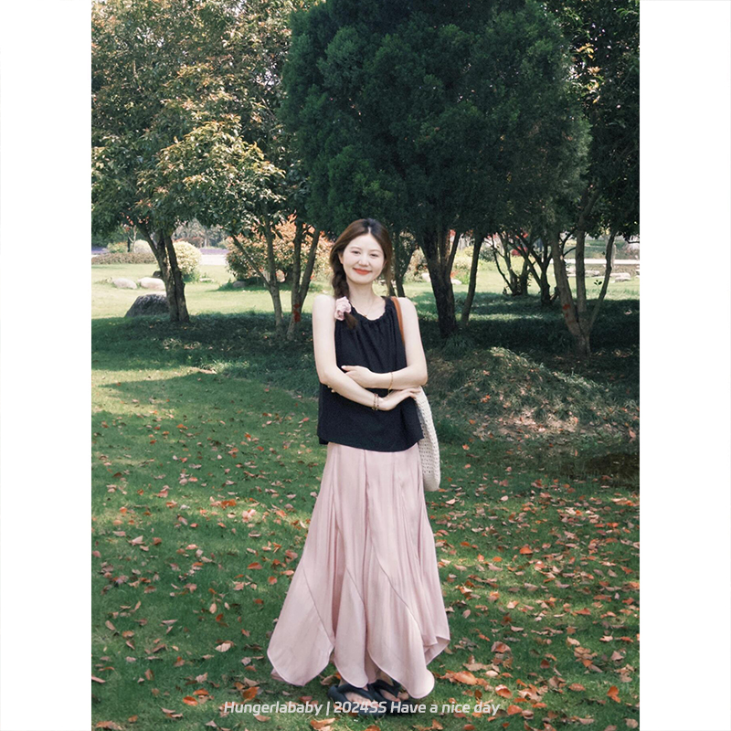 Hungerlababy/24SS 法式气质粉色高腰显瘦不规则鱼尾半身裙高级感