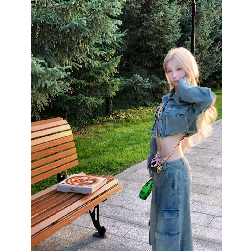 莫欣欣 美式辣妹牛仔外套女早秋宽松设计感小众复古短款长袖上衣