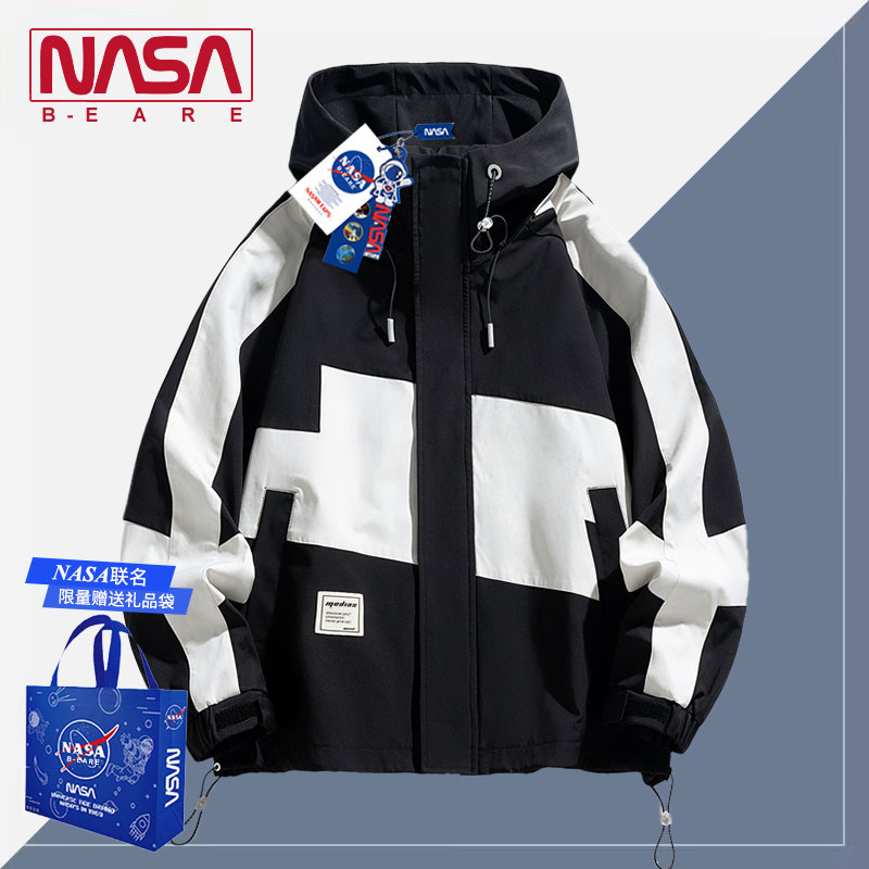 NASA联名条纹撞色户外冲锋衣夹克男外套单层三防春秋防风女登山服
