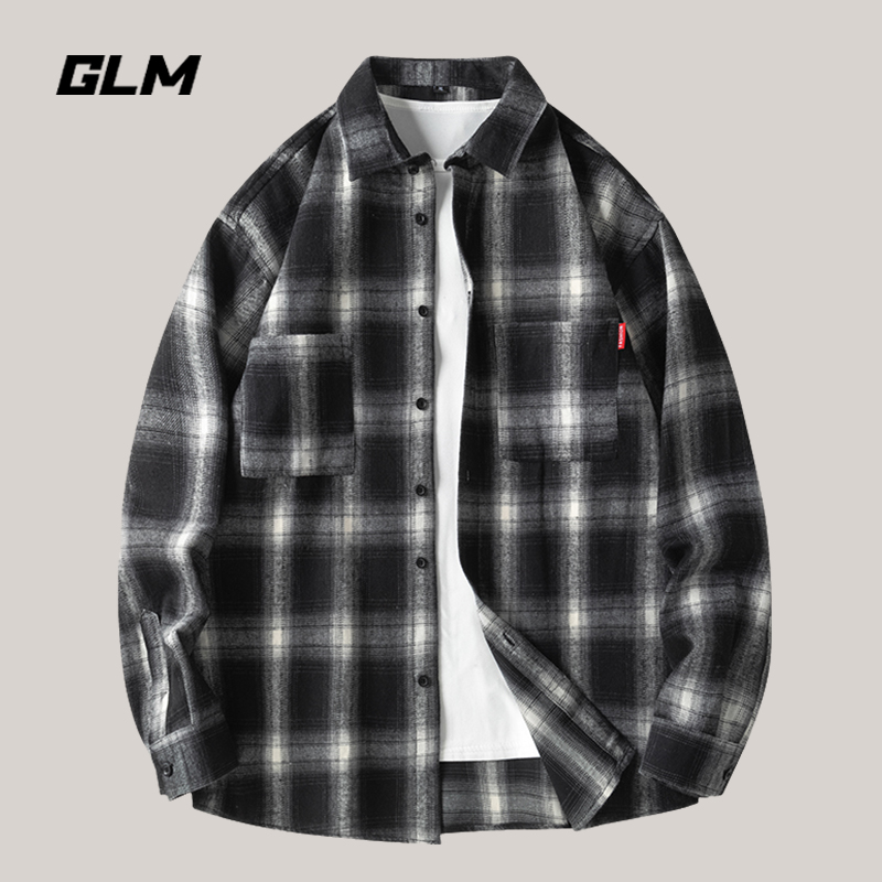 森马集团GLM格子长袖衬衫男款早秋2024新款百搭美式复古衬衣外套