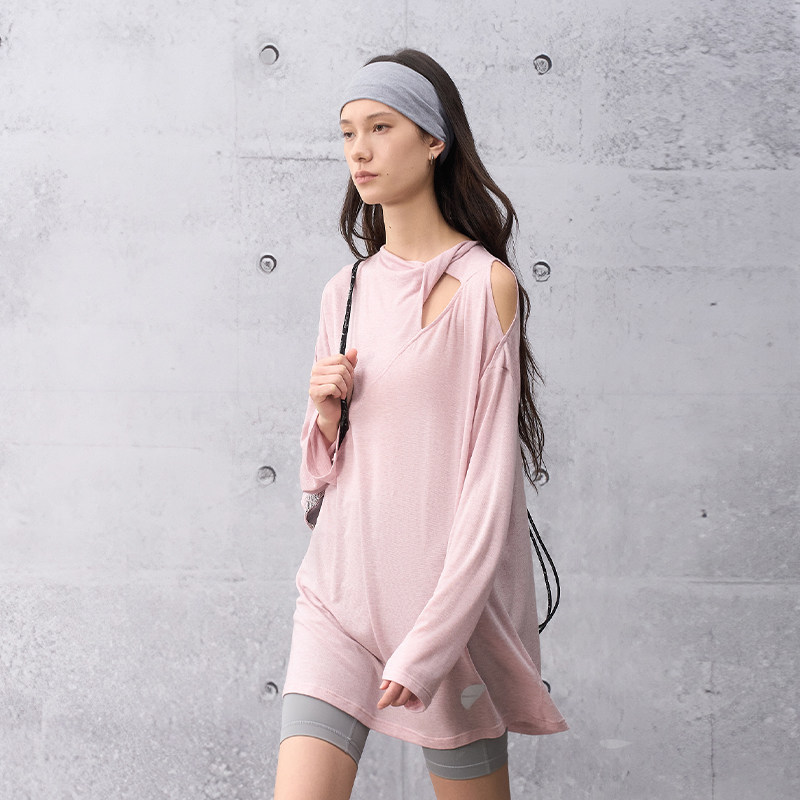 天丝绵羊毛混纺 半圆女装[运动]2025春季宽松休闲露肩t恤女上衣