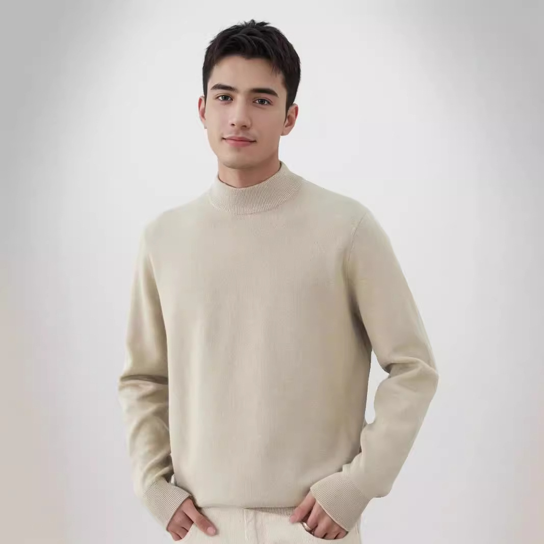 男士纯色毛衣2024秋冬季新款加绒加厚保暖中领黑色打底衫上衣服潮