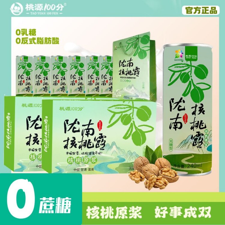 桃源100分核桃露无糖1*20礼盒装核桃奶植物早餐奶陇南年货送礼